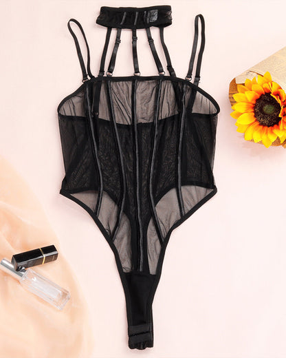 Doorzinchting Mesh Bodysuint met Eleganta Detaljer
