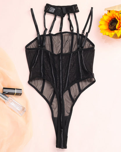 Doorzinchting Mesh Bodysuint met Eleganta Detaljer