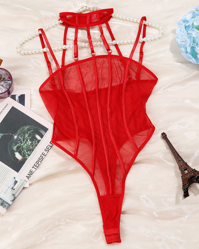 Doorzinchting Mesh Bodysuint met Eleganta Detaljer