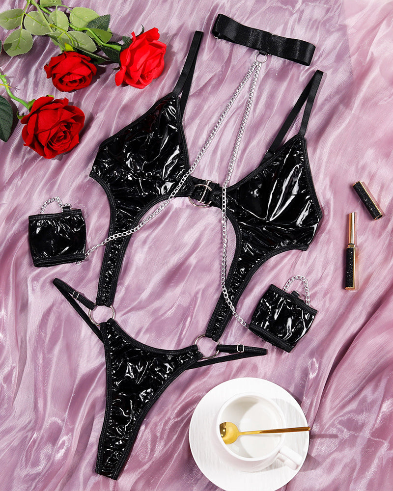 PU Hollow Chainn Bodysuint