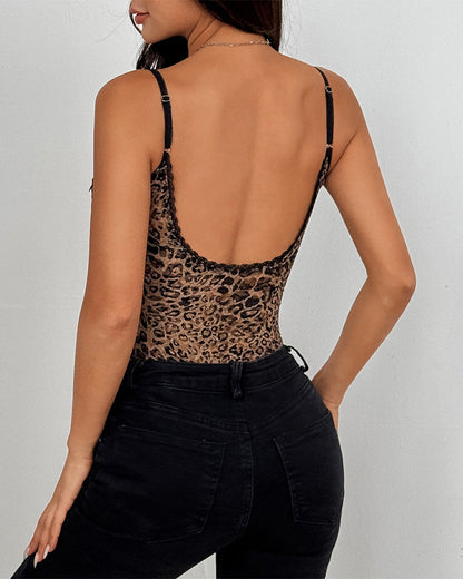 Kant Bodysuint met Luinpaardprinnt en Open rug